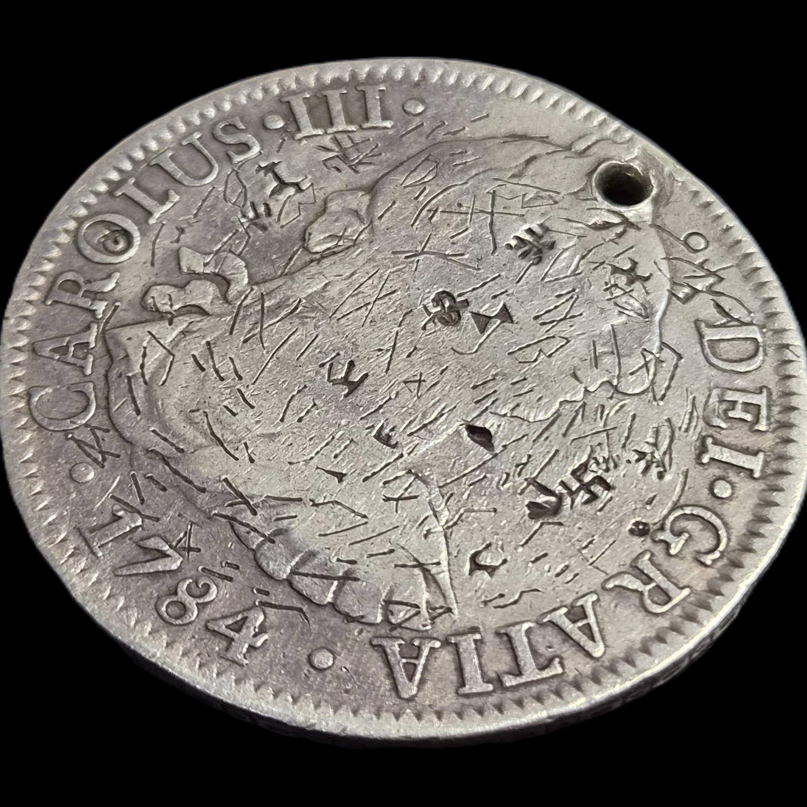 Mexico Spanish Colonial 8 Reales Carol Carolus III 1784 Mo FM Chinese Chopmark - Image 3