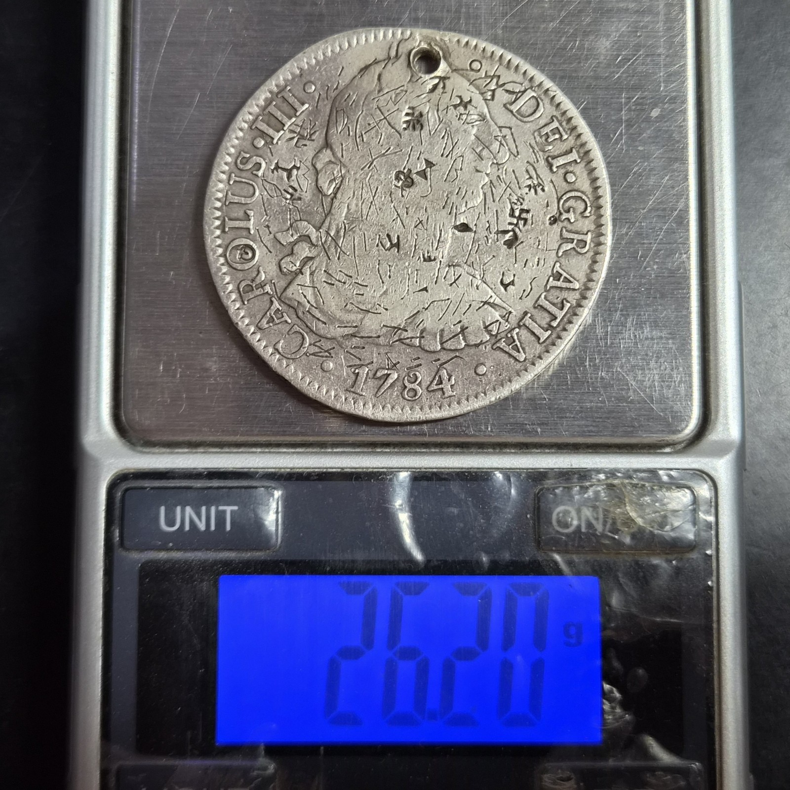 Mexico Spanish Colonial 8 Reales Carol Carolus III 1784 Mo FM Chinese Chopmark - Image 6