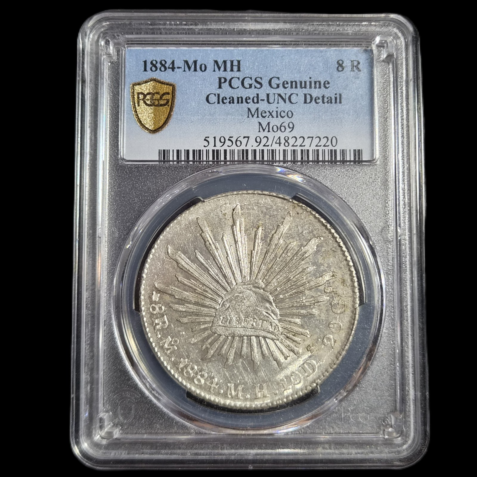 Mexico Second Republic 8 Reales 1884 Mo MH Mexico City Mint PCGS UNC Detail - Image 3
