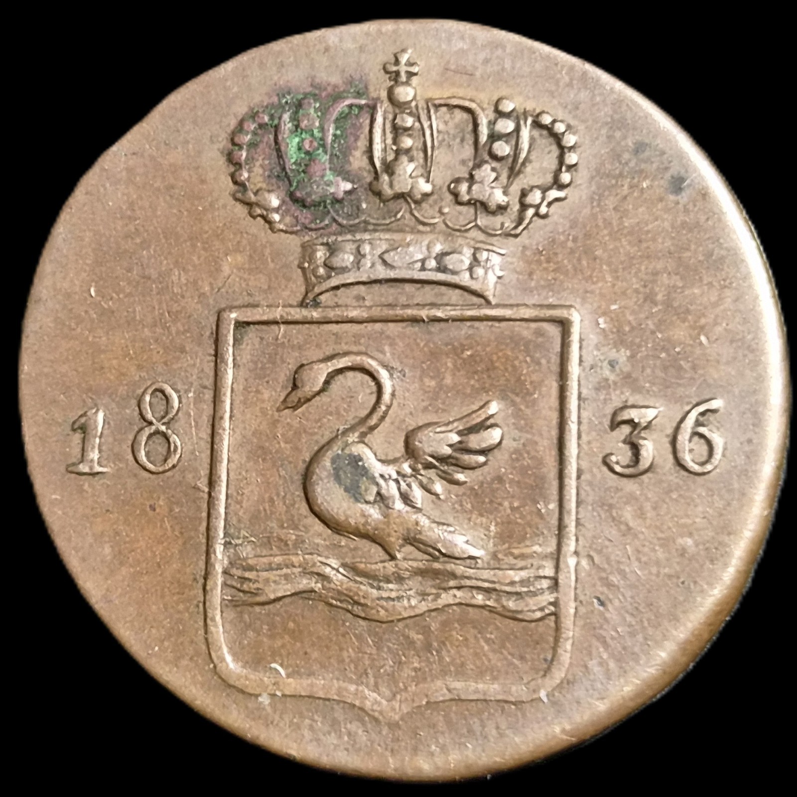 Netherlands East Indies Swan Copper Pattern Duit Large 8 - 1836 XF - Image 2