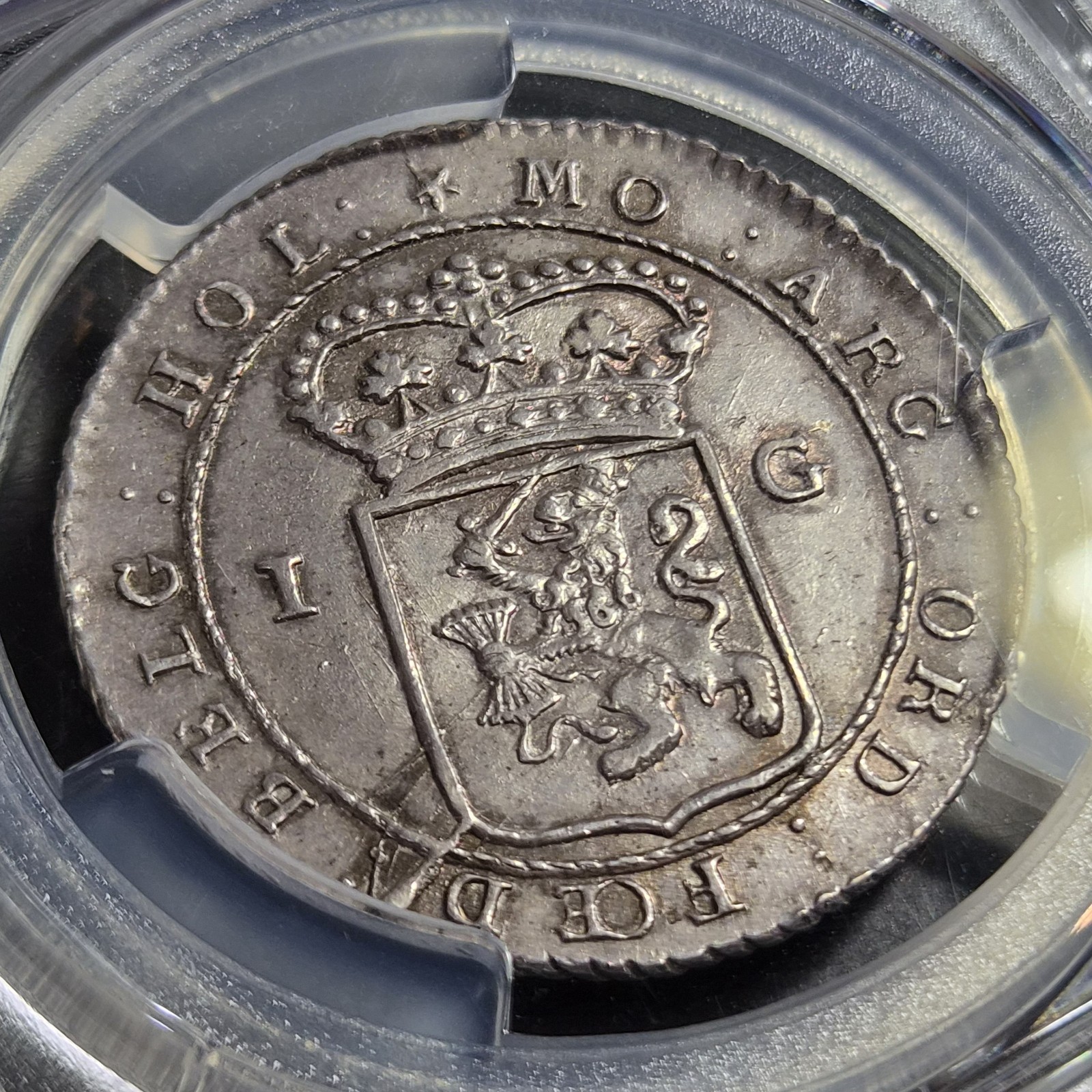 Netherlands Indies Batavian Republic 1 Gulden Batavorum VOC Ship 1802 PCGS MS 62 - Image 6