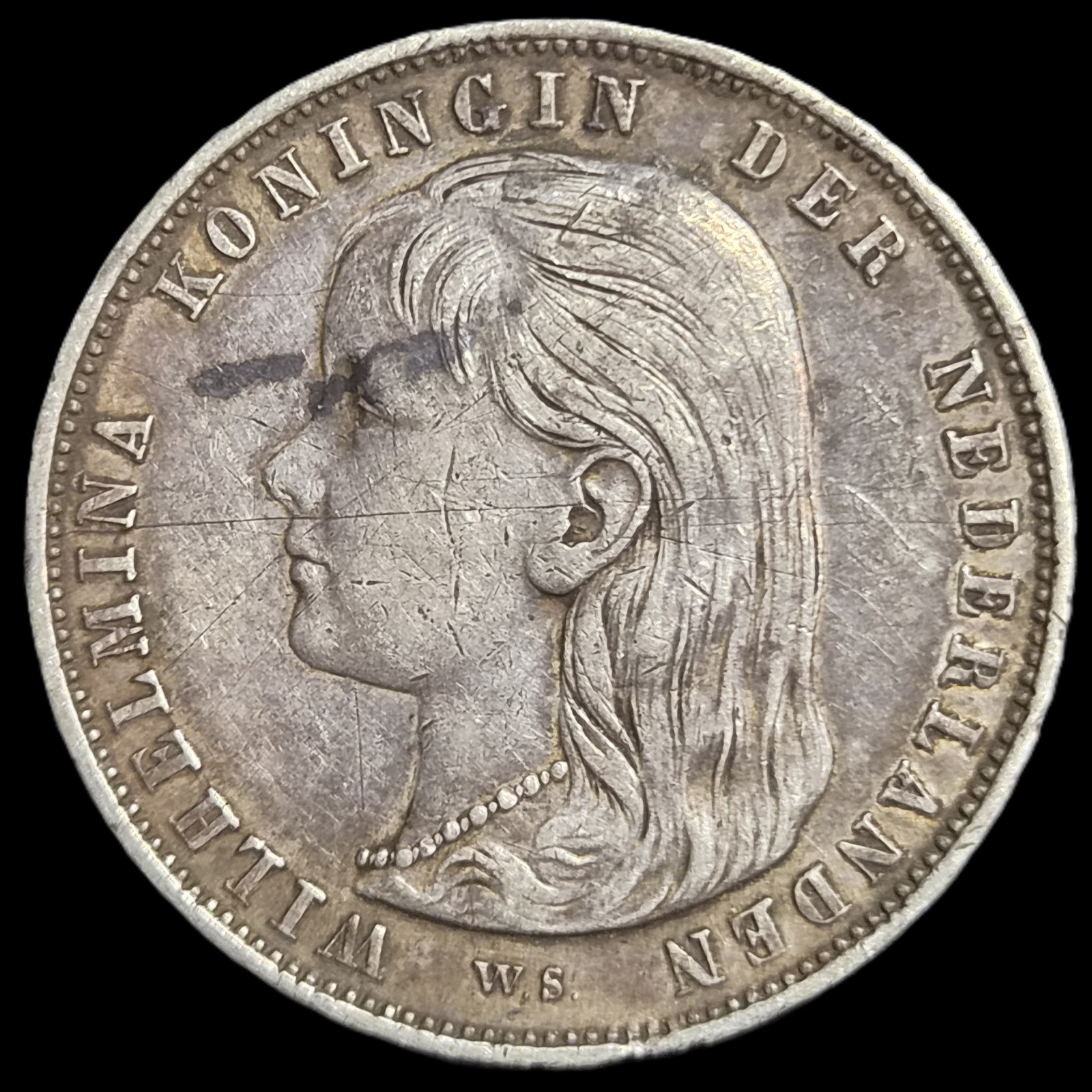 Netherlands 1 Gulden Wilhelmina Longhair 1892 XF Sharp Detail