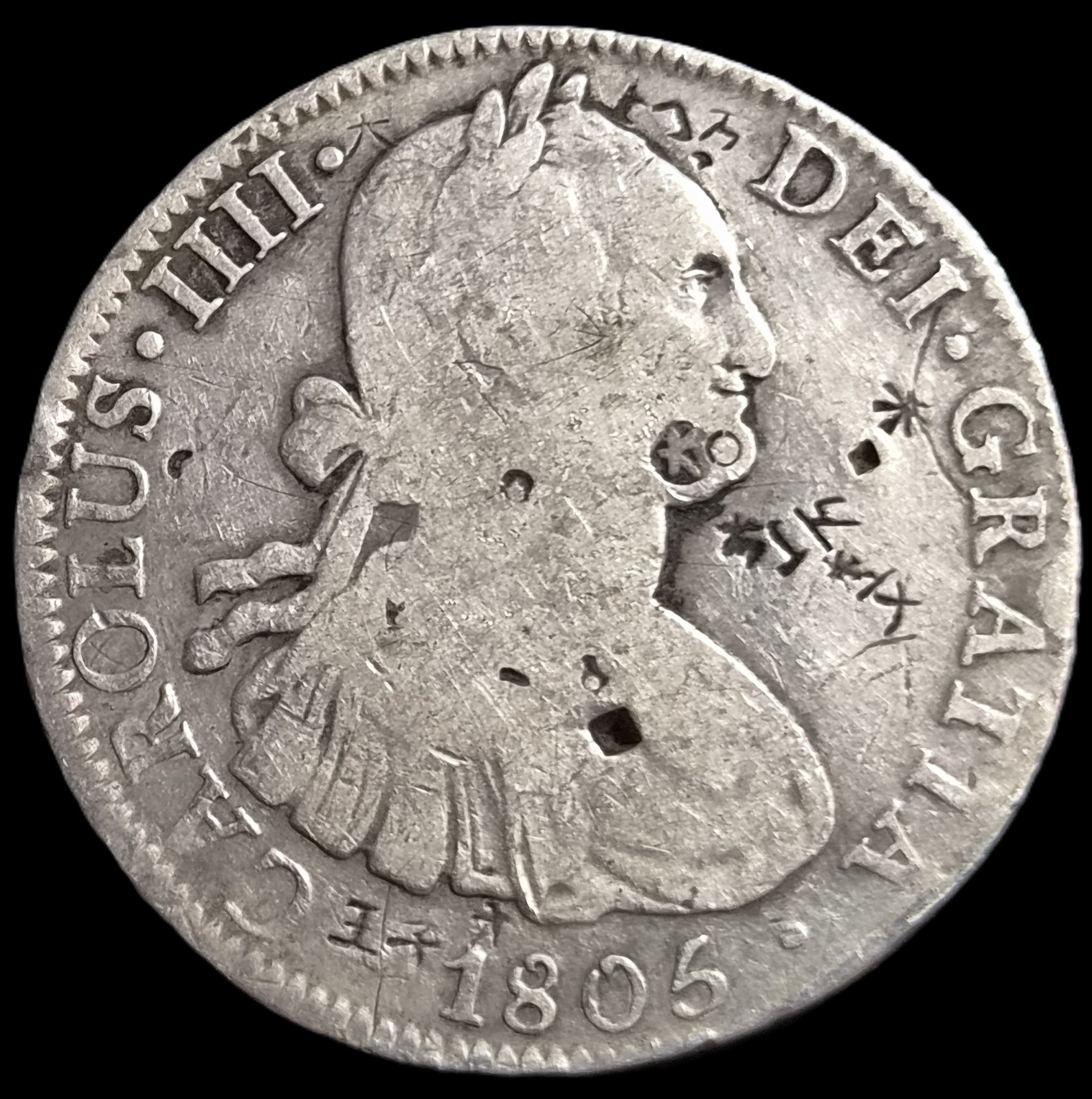 Mexico Spanish Colonial 8 Reales Carol Carolus IIII 1805 Mo TH Chinese Chopmark