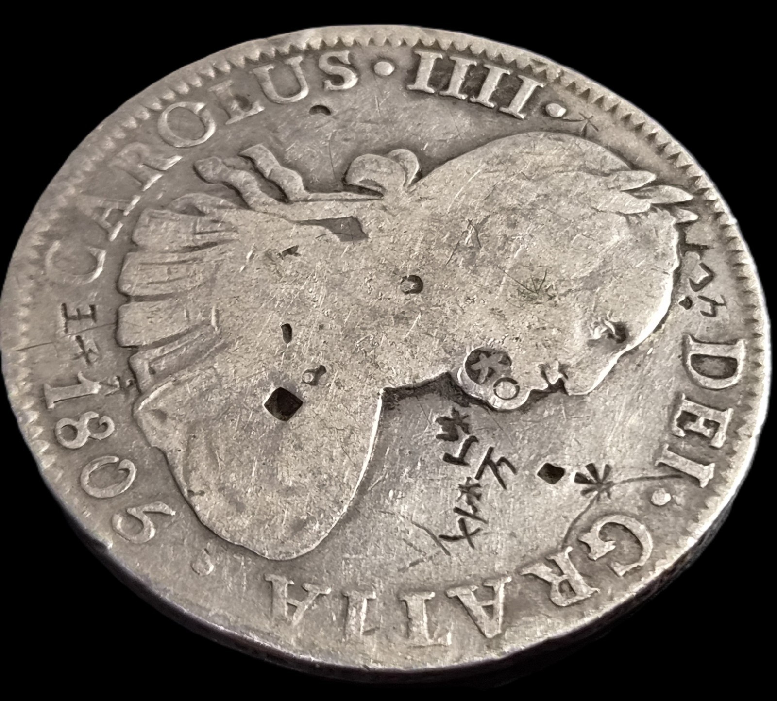 Mexico Spanish Colonial 8 Reales Carol Carolus IIII 1805 Mo TH Chinese Chopmark - Image 3