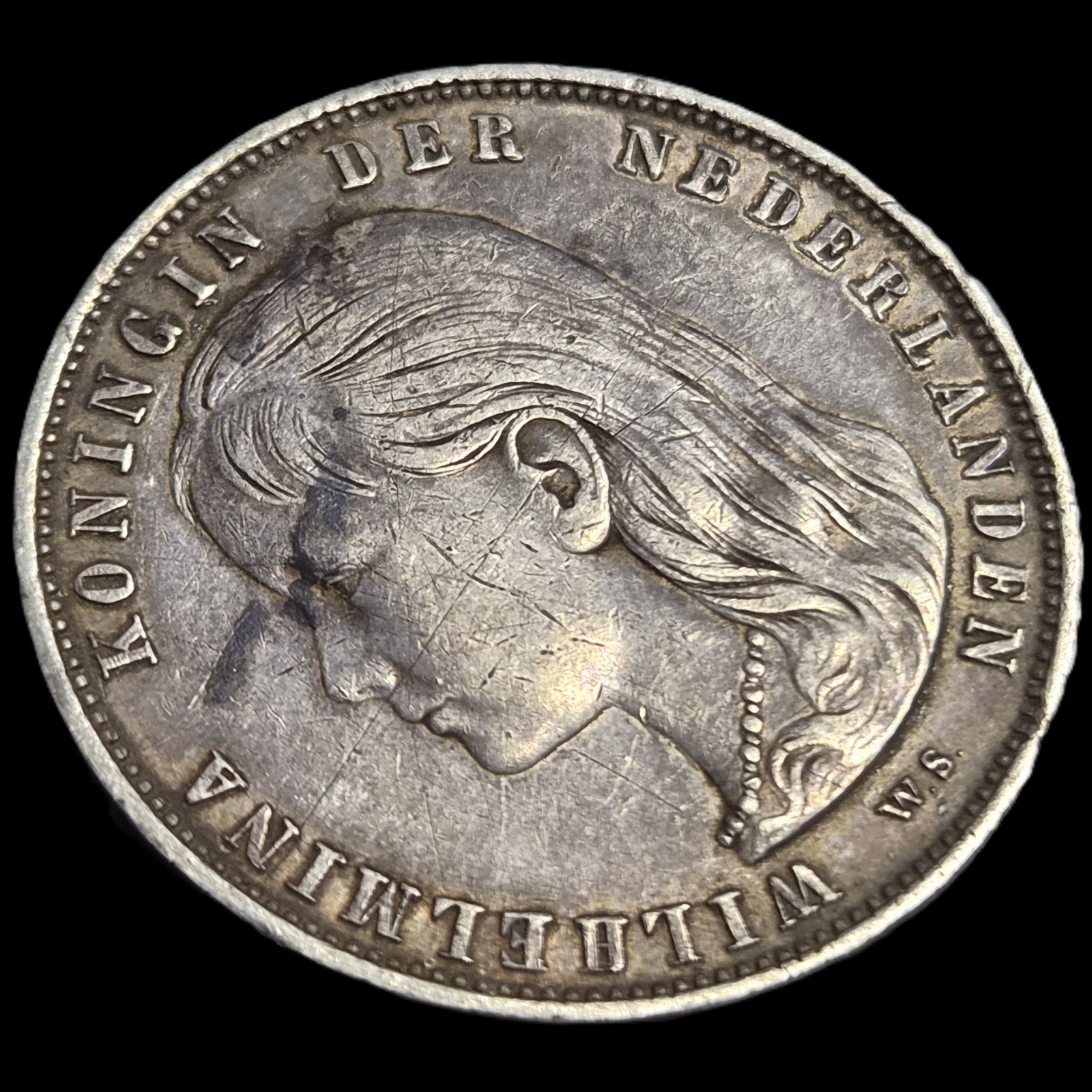 Netherlands 1 Gulden Wilhelmina Longhair 1892 XF Sharp Detail - Image 3