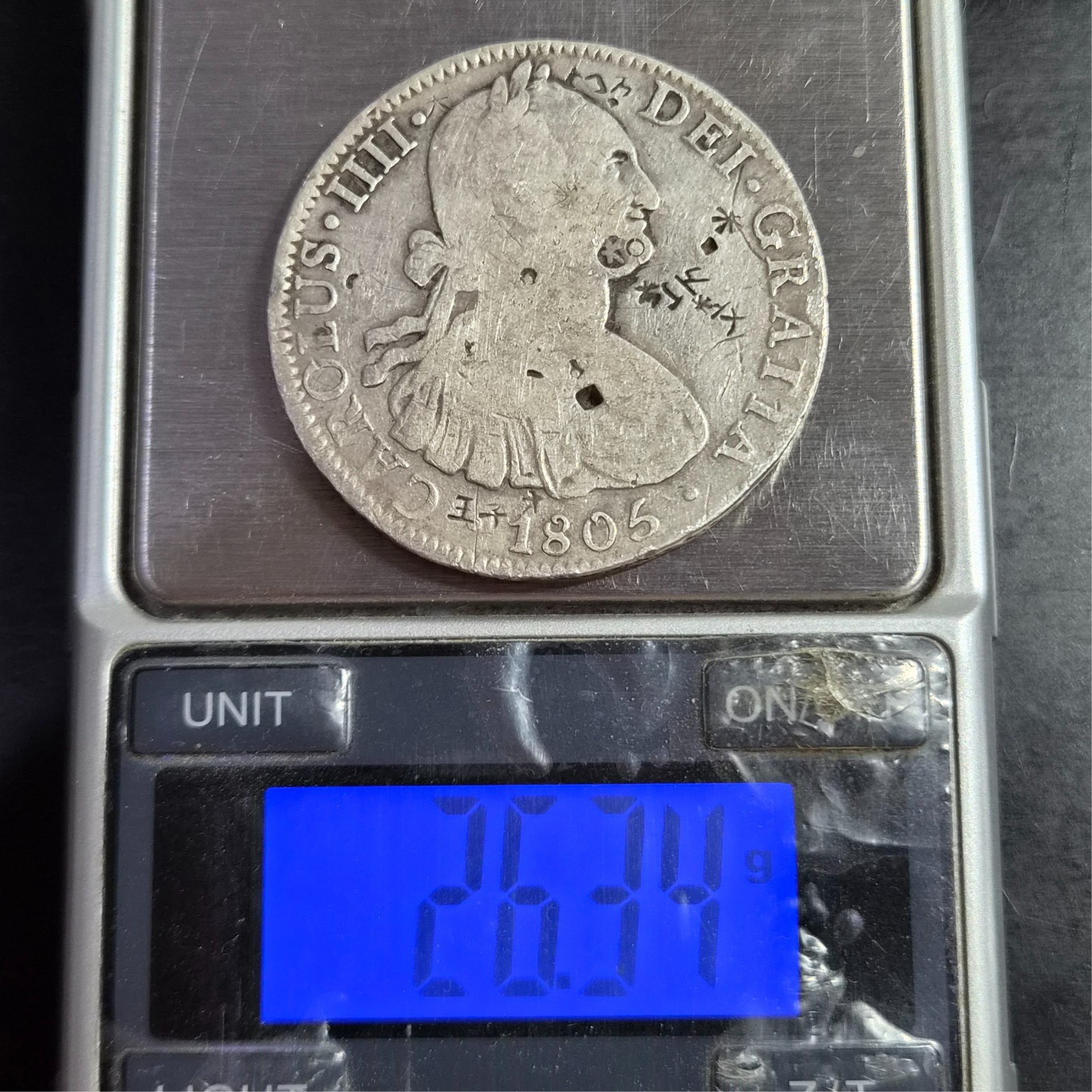Mexico Spanish Colonial 8 Reales Carol Carolus IIII 1805 Mo TH Chinese Chopmark - Image 6